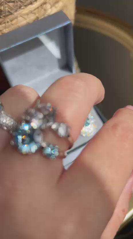 Anel 3 Pedras Agua Marinha Ajustável