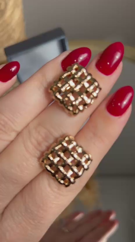 Conjunto Brinco e Anel Trama Dourado