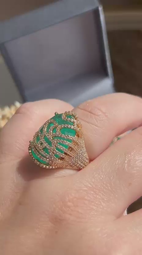 Conjunto Brinco e Anel Asa Turmalina Dourado