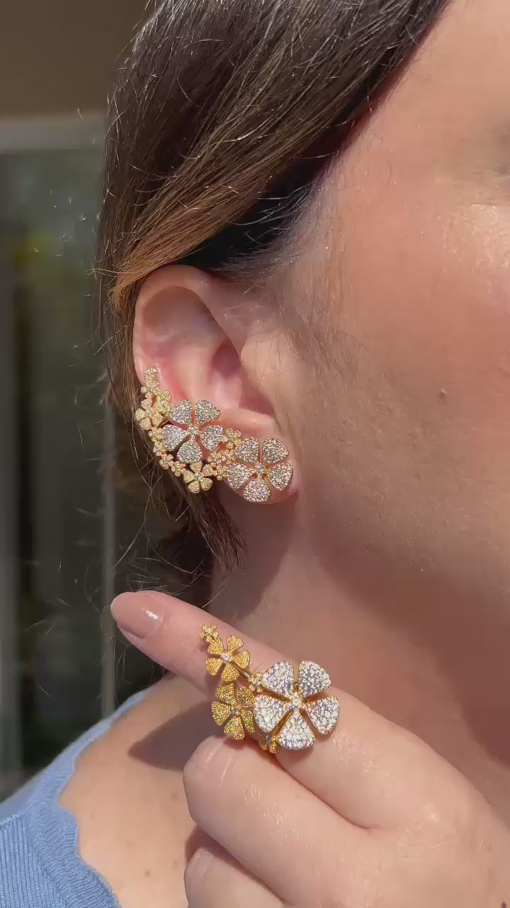 Conjunto Brinco EarCuff e Anel Flower