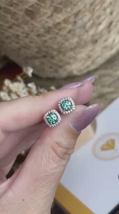 Brinco Solitário Moissanite Bluish Green 6mm 0,8ct