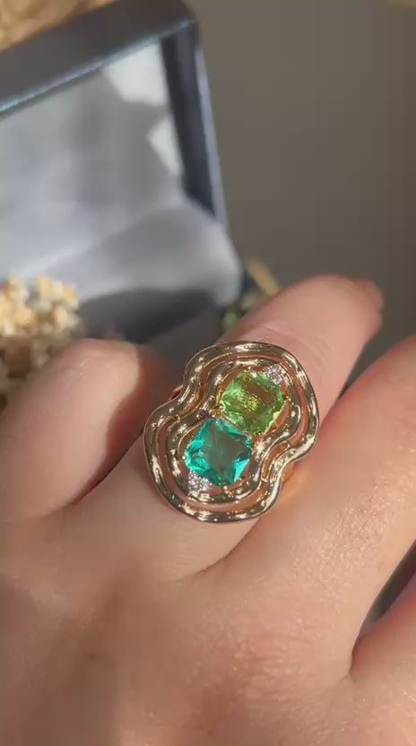 Conjunto Brinco e Anel Orgânico Verde