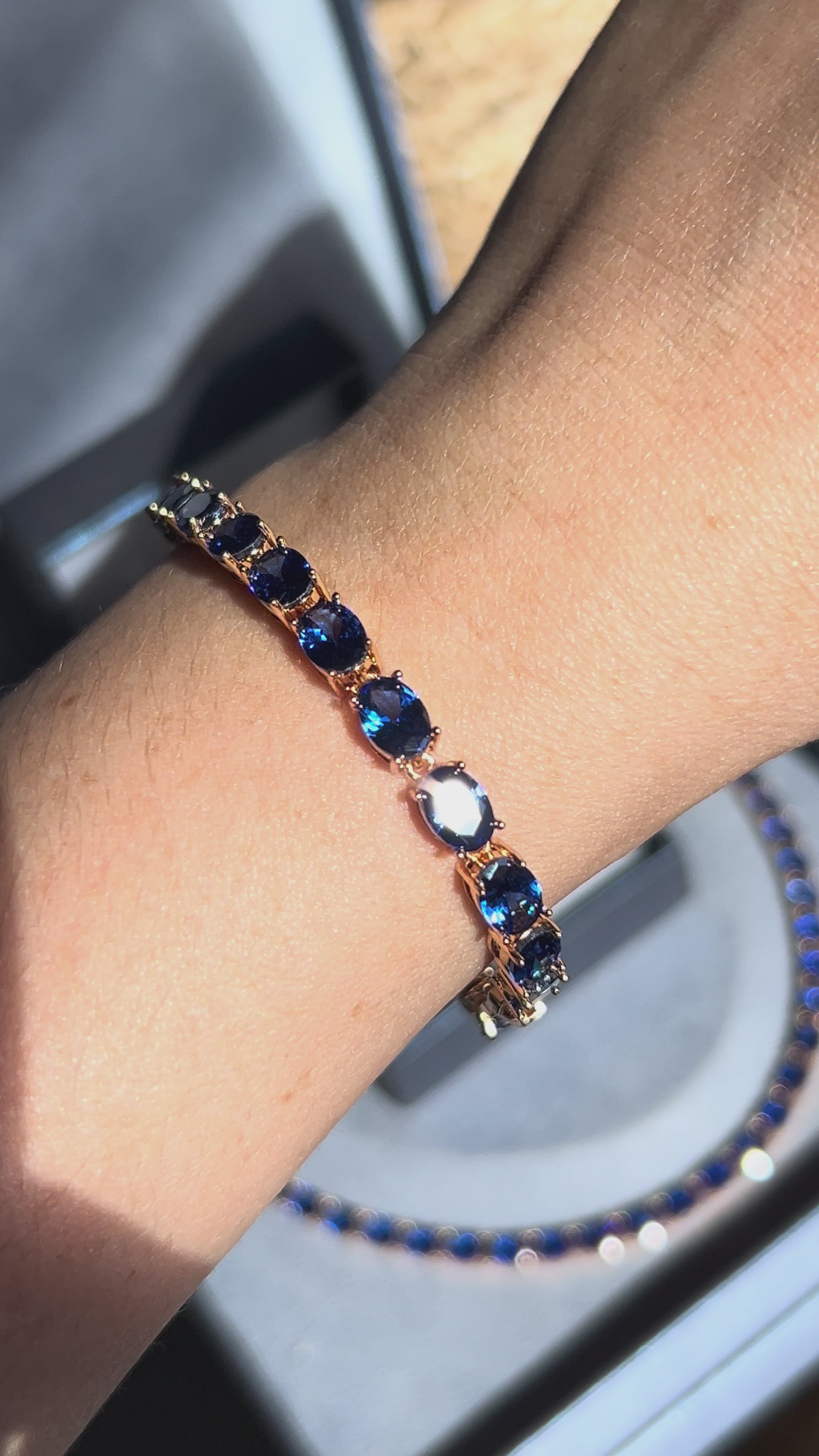 Conjunto Brinco e Colar Azul Safira Dourado