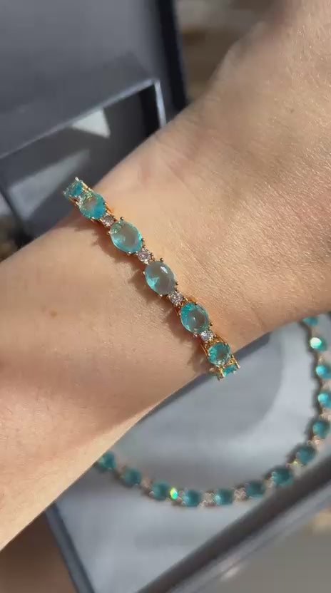 Colar Riviera Oval Água Marinha Dourado