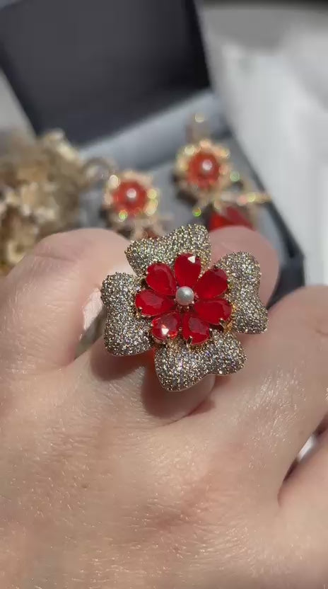 Conjunto Brinco e Anel Flor Tangerina