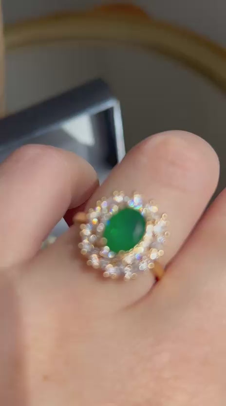 Anel Noah Verde Esmeralda Oval Dourado