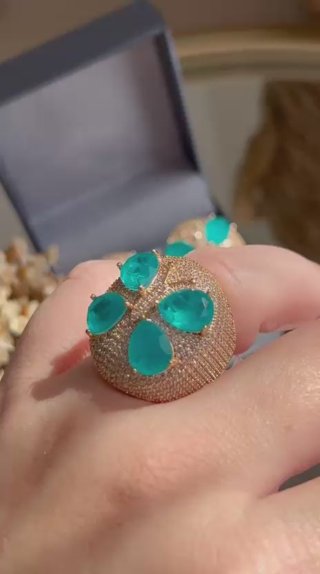 Conjunto Anel e Brinco Libélula Turmalina Azul