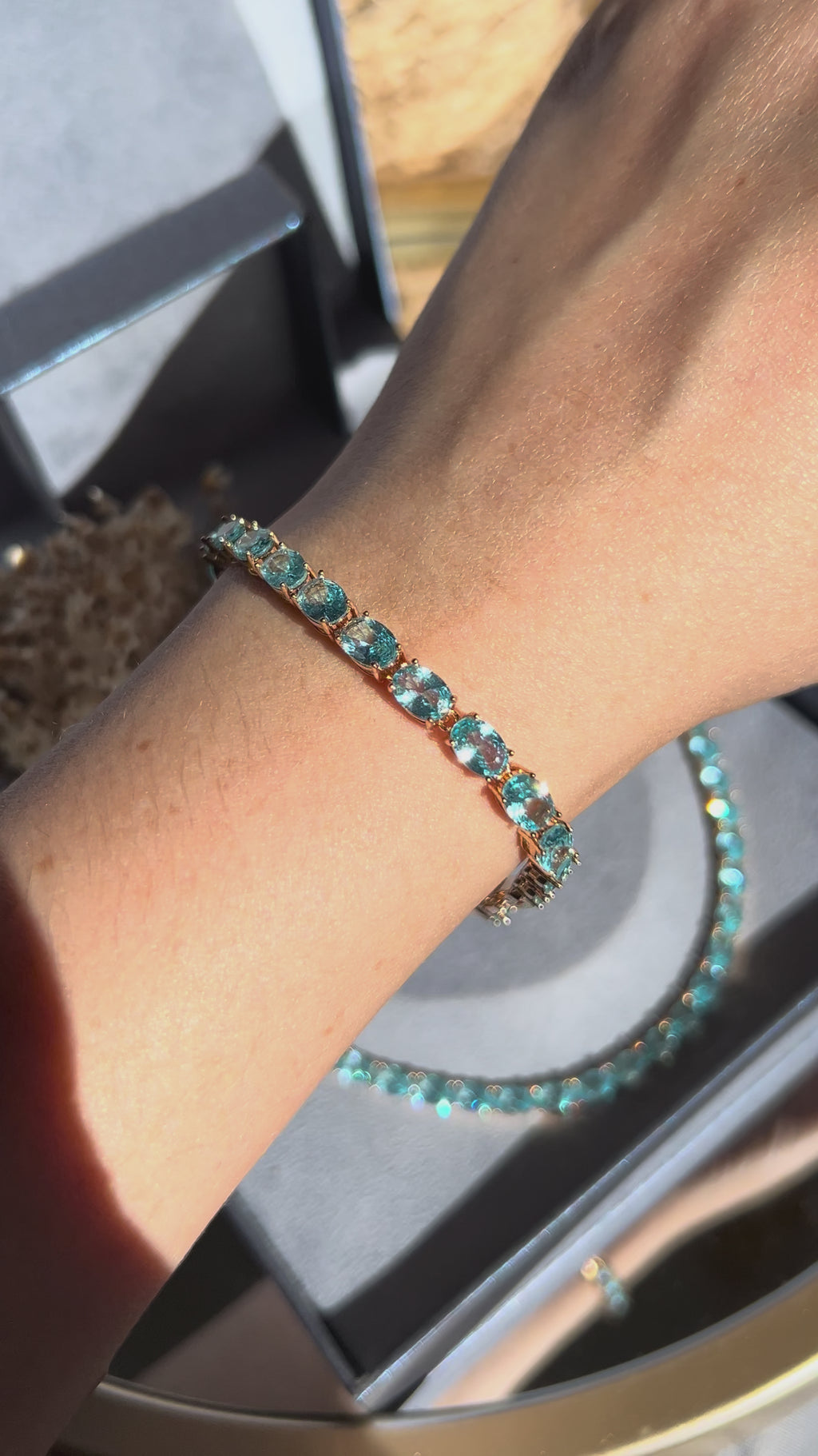 Conjunto Brinco e Colar Azul/Agua Marinha Dourado