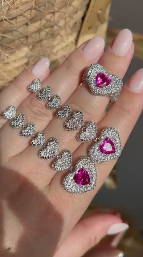 Conjunto Brinco e Anel Hart Safira Rosa/Pink