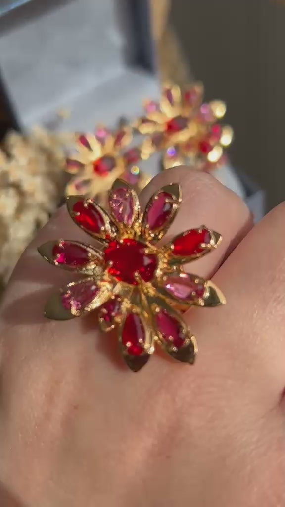 Conjunto Brinco e Anel Bianca Rubi e Pink