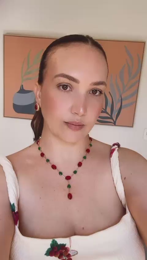 Conjunto Brinco e Colar Sofie Verde Esmeralda e Rubi