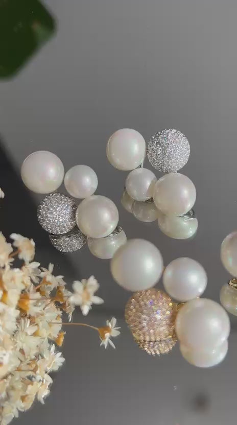 Brinco Pérola e Esfera Cravejada Dourado