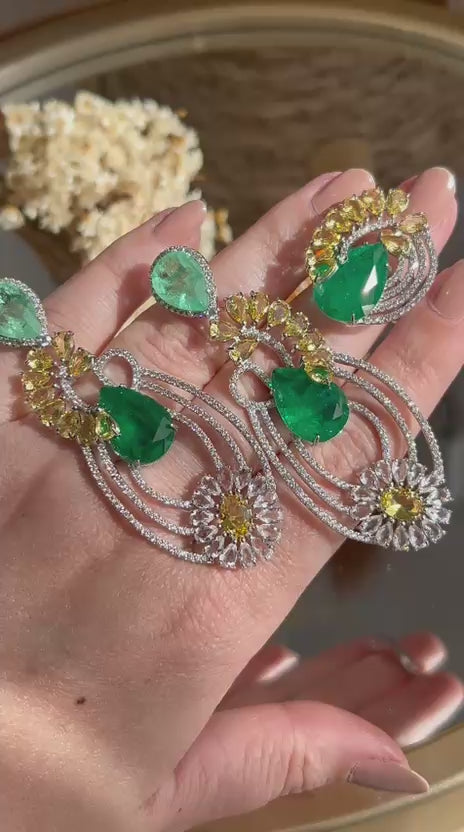 Brinco Caterine Turmalina/Esmeralda e Fancy Yellow