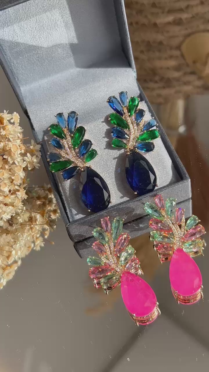 Brinco Folhas Pink e Turmalina